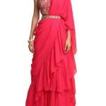 Women's frill ruffle ready to wear saree for wedding mehandi party diwali haldi reception navratra gift
