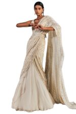 Women's frill ruffle ready to wear saree for wedding mehandi party diwali haldi reception navratra gift.