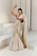 Women's frill ruffle ready to wear saree for wedding mehandi party diwali haldi reception navratra gift. - Image 3