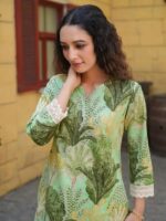 Ethnic Cotton Blend Co Ord Set | Casual Wear Pant Top Set | Fancy Co-Ord Set | Full Pair Set | Women Kurta Sets Kurtis | Women Kurta Pant Set | Coord Sets for Women | Green Top Pant Set - Image 3