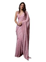Women's Silk Sequins Embroidery Stripted Saree with Blouse Piece