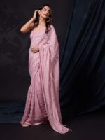 Women's Silk Sequins Embroidery Stripted Saree with Blouse Piece - Image 4