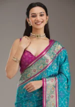 Turquoise Blue Threadwork Art Silk Saree
