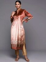 Rust Printed Velvet Straight Kurta